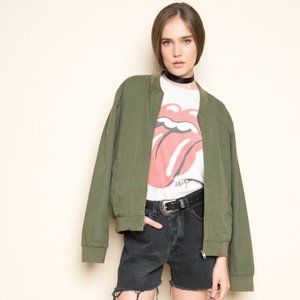 Women's Brandy Melville Kasey Full Zip Army Green‎ Bomber Jacket